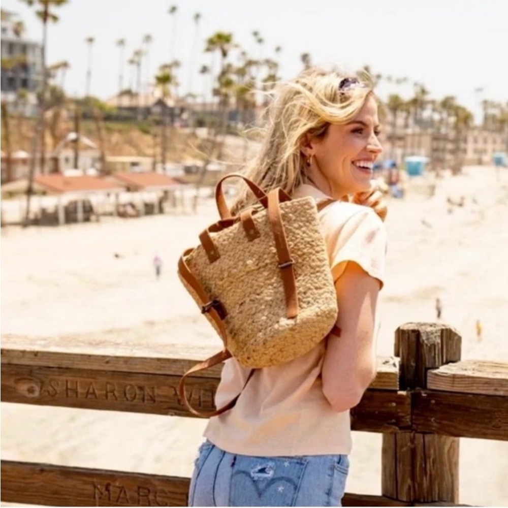 XIX PALMS Beach Insulated Cooler Picnic Shorebreak Woven Jute Backpack NEW